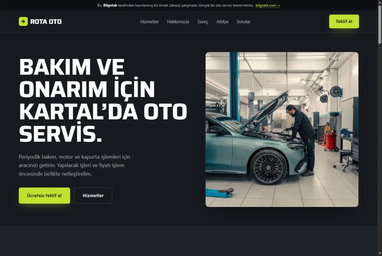 Oto servis web sitesi örnek web sitesi
